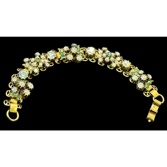 Signed Florenza Bracelet with AB Rhinestones and Faux Pearls 24k gold plated - Picture 6 of 6